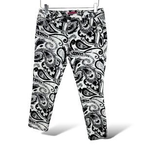 Women’s Alice + Olivia White & Black Flocked Paisley Cropped Pants Low Rise Sz 4